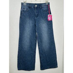 Justice Jeans Girls 10 Blue Wide Leg Rhinestone Denim Sparkle Pants Youth NWT